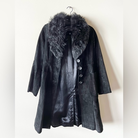 Banana Republic Jackets & Blazers - Banana Republic Vintage Genuine Leather Shearling Collar Coat Black XS Petite